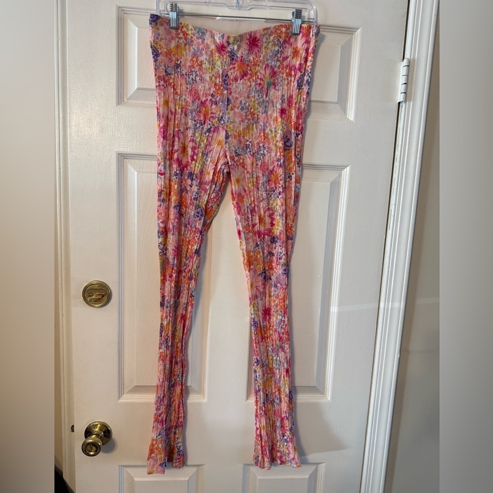 H&M Pink and Orange Floral Flare Pants